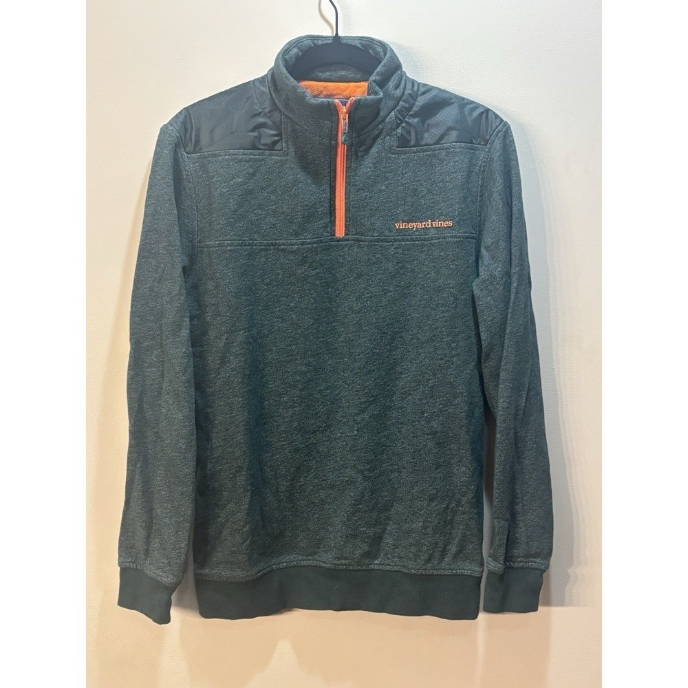 Vineyard Vines Mens XS Quarter Zip Pullover Green Orange‎ Shoulder Overlay Shirt